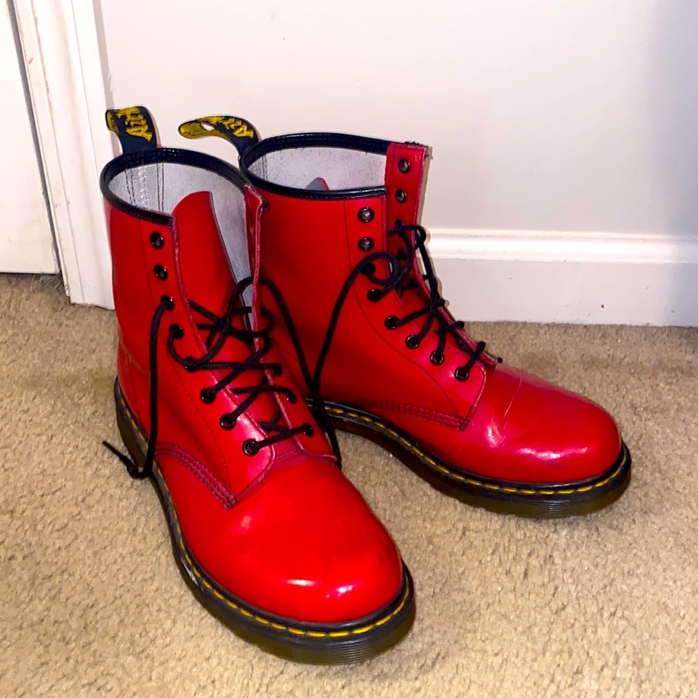 Women’s Red Patent Leather Dr. Marten’s Doc Marten’s Airwair boots